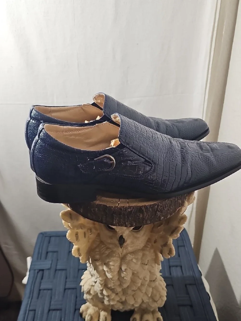 Men's Navy Croc-Embossed Slip-On Loafers